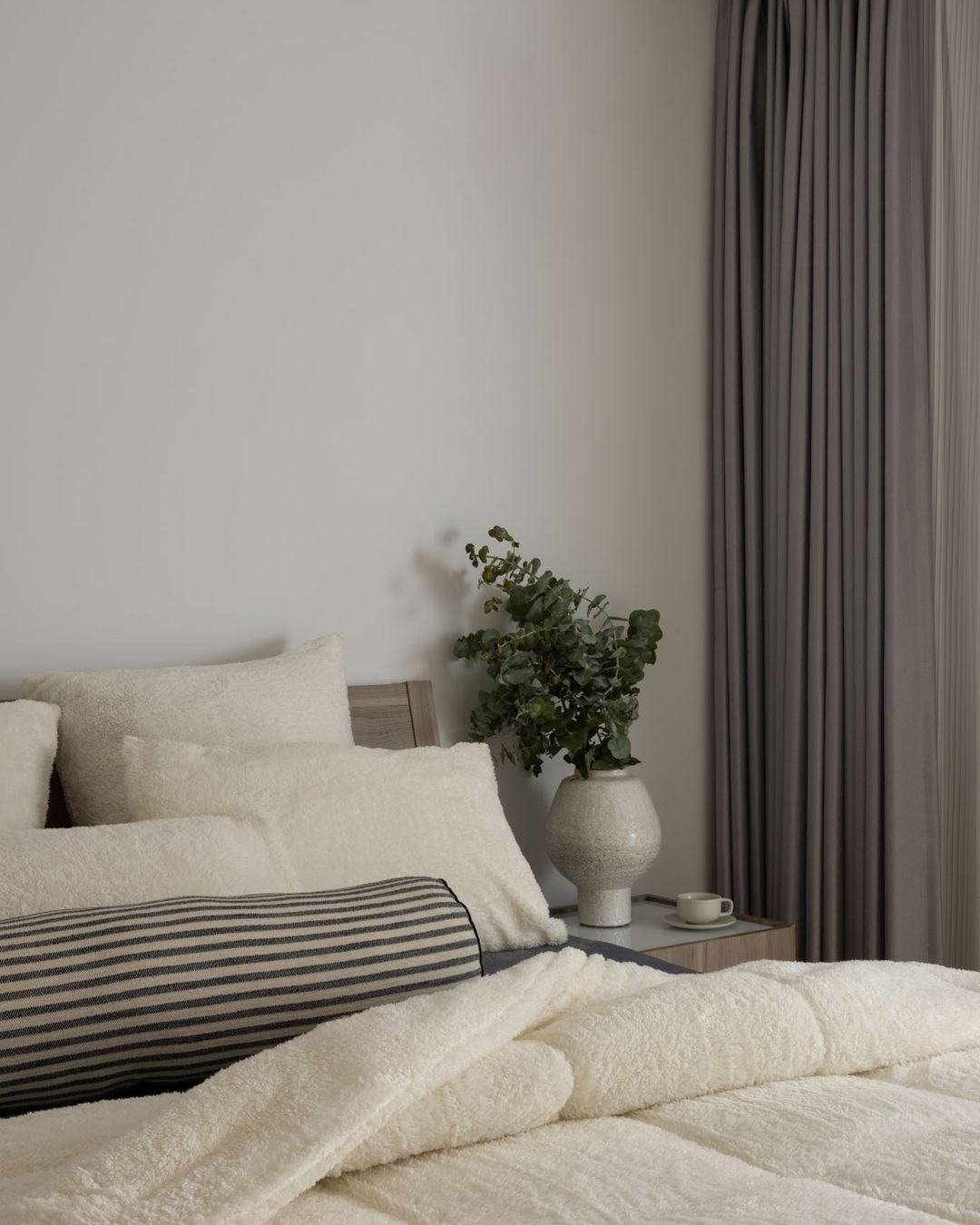 Detail shot of the Morgan and Reid Bright White Snuggle Fleece European Pillowcase Pair on a pillow