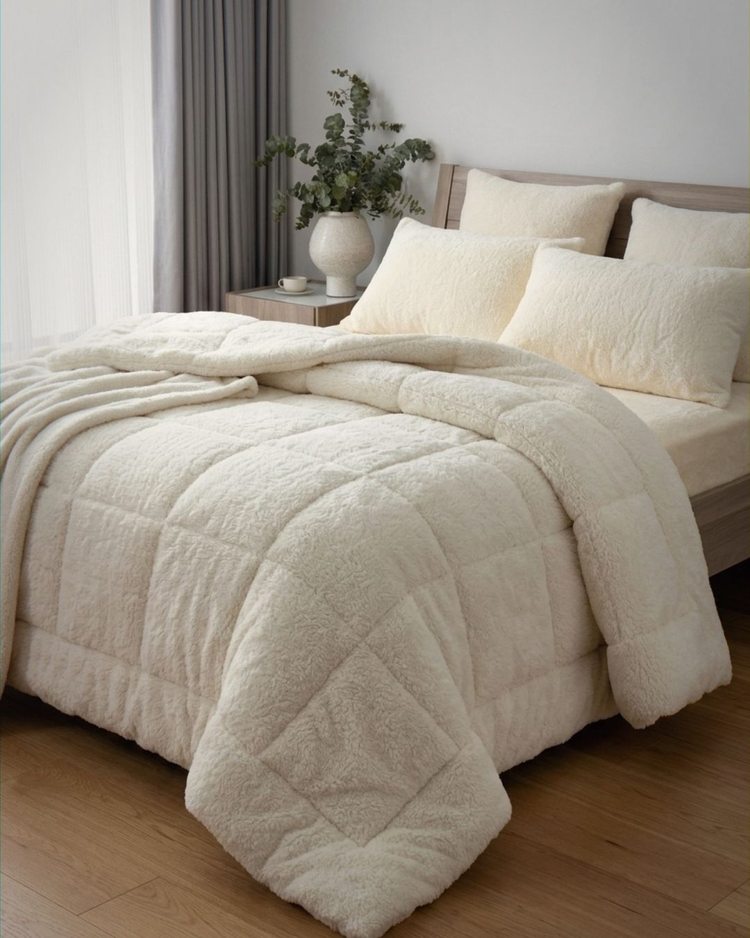 Close-up of the Morgan and Reid Ivory Snuggle Fleece Pillowcase Pair showing fabric texture