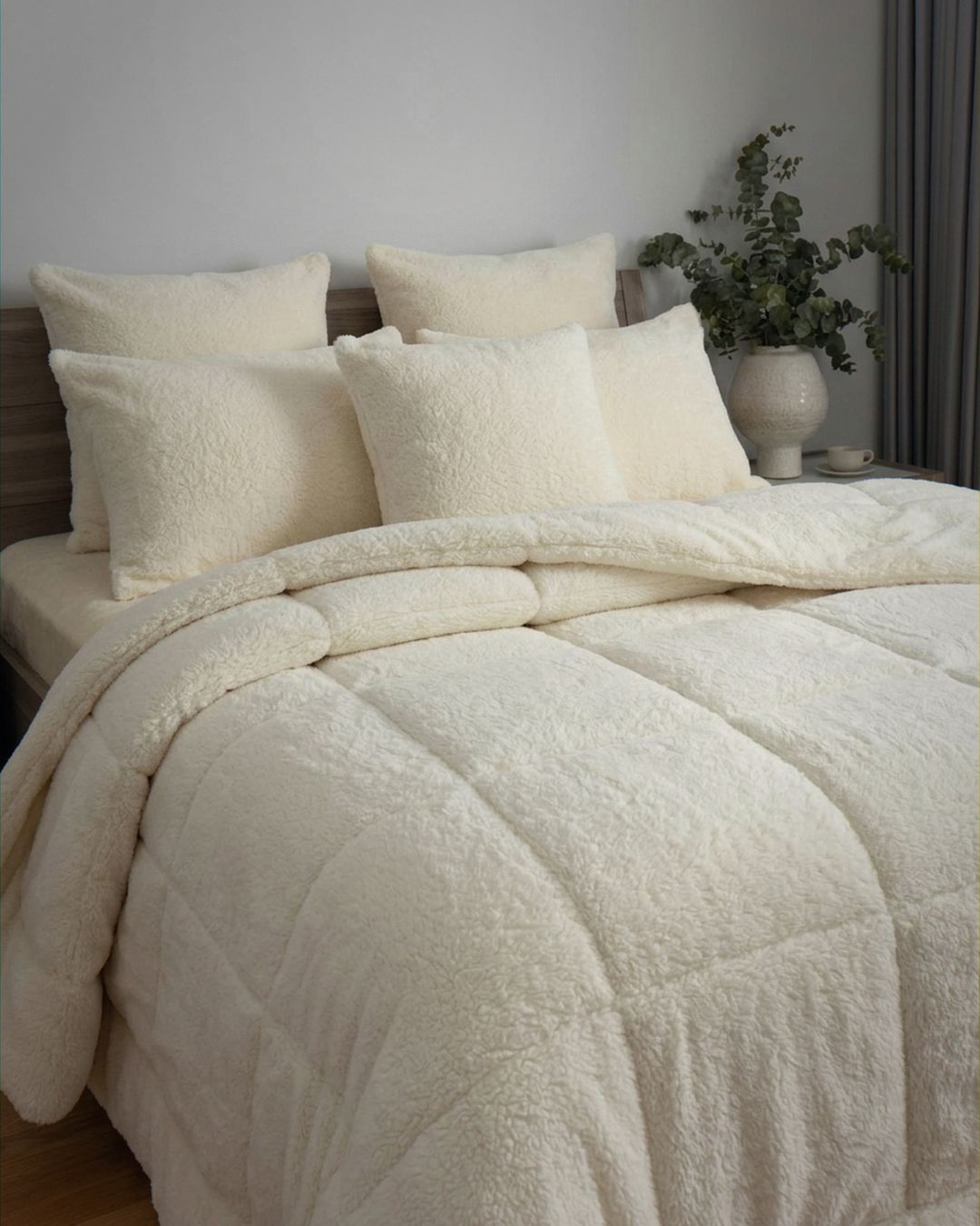 Close-up of the Morgan and Reid Ivory Snuggle Fleece European Pillowcase Pair showing fabric texture