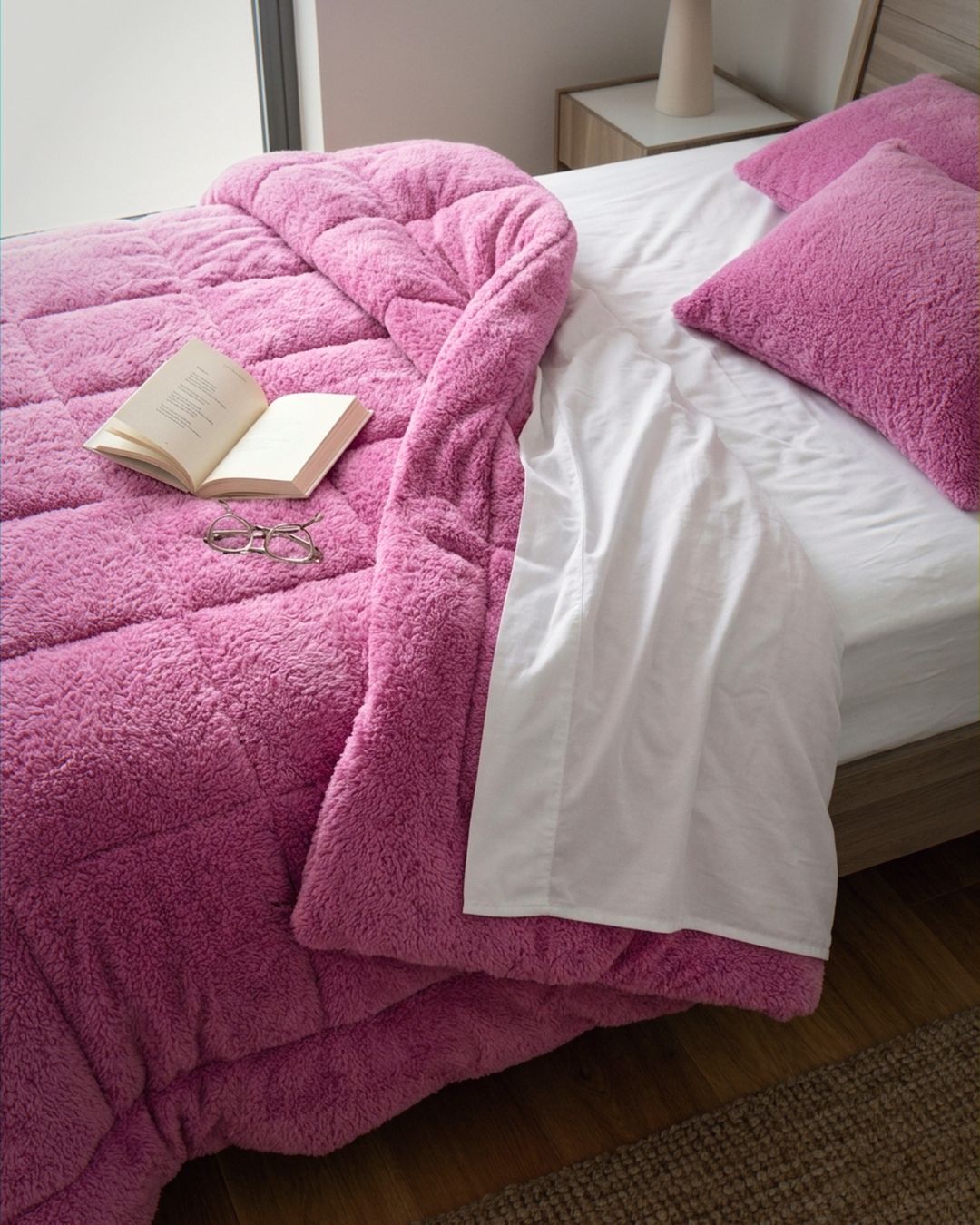 Close-up of the Morgan and Reid All Seasons Snuggle Fleece Crocus Comforter Set showing fabric texture and colour