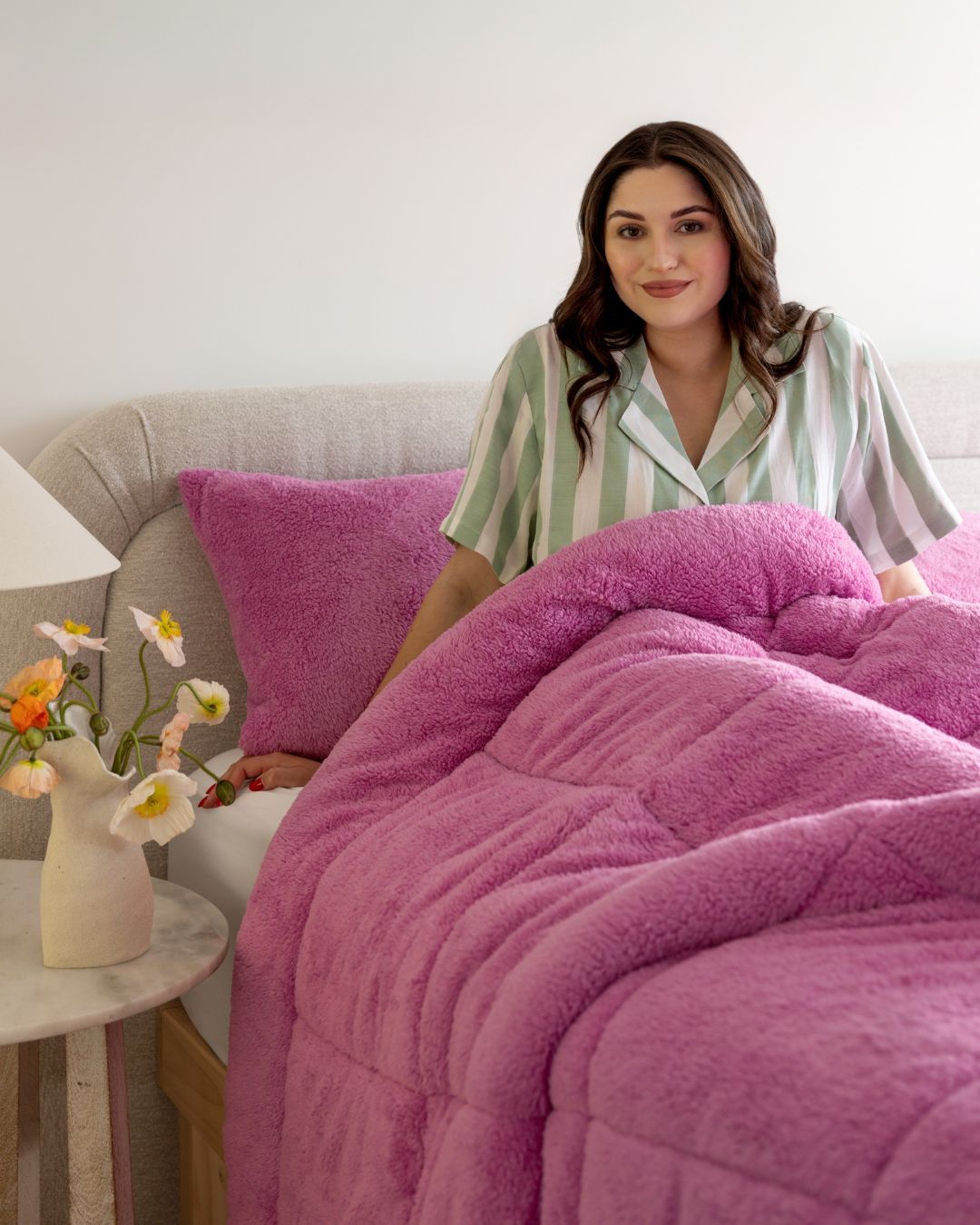 Morgan and Reid All Seasons Snuggle Fleece Crocus Comforter Set folded to show depth and plush texture