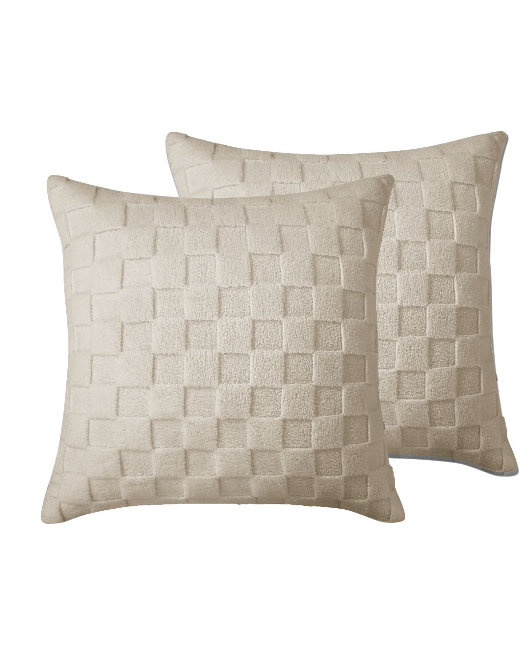 Sand Checkered Snuggle Fleece European Pillowcase Pair