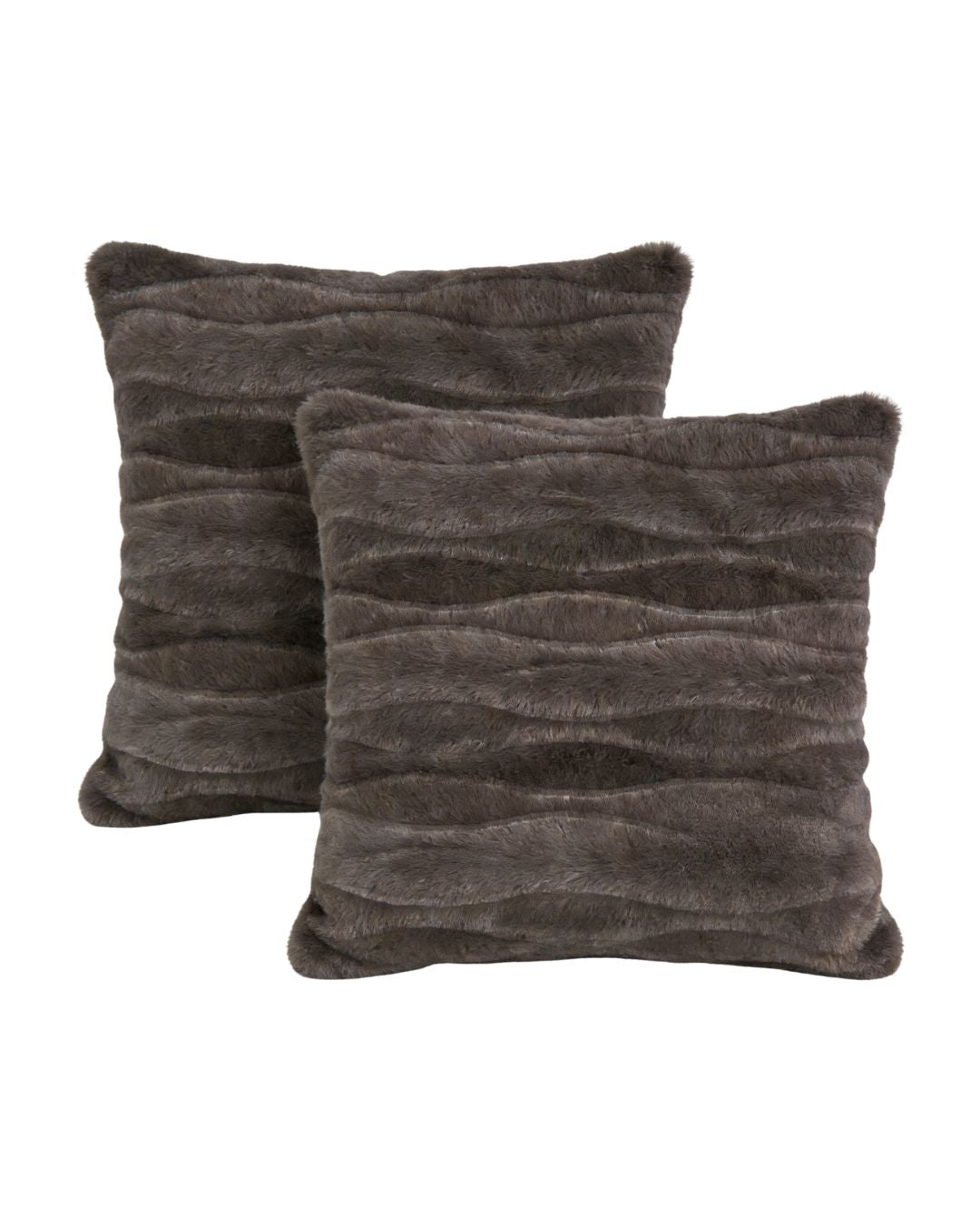 Morgan and Reid Deep Cocoa Snuggle Fleece Rabbit Fur European Pillowcase Pair on a styled bed with matching comforter