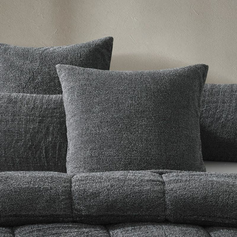 Close-up of the Morgan and Reid Black White Snuggle Fleece European Pillowcase Pair showing fabric texture