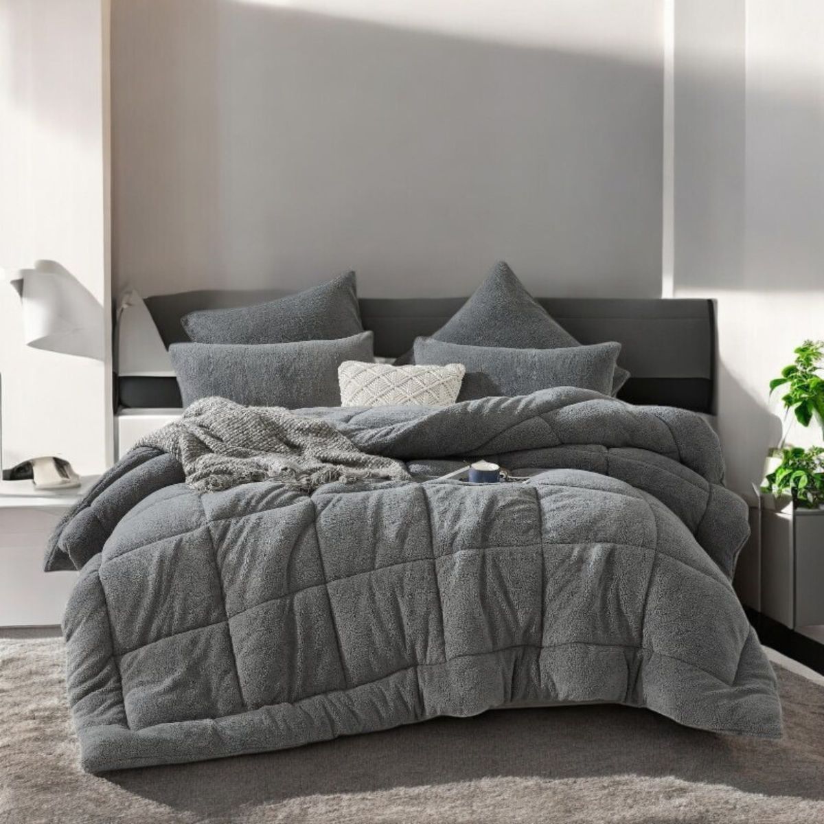 Steel Charcoal Snuggle Fleece Comforter Set