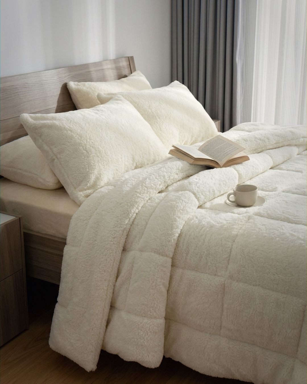 Close-up of the Morgan and Reid Ivory Snuggle Fleece Comforter Set showing fabric texture and colour
