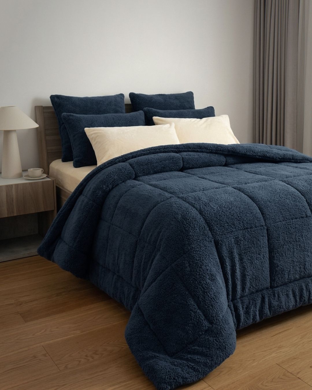 Detail shot of the Morgan and Reid Midnight Blue Snuggle Fleece European Pillowcase Pair on a pillow