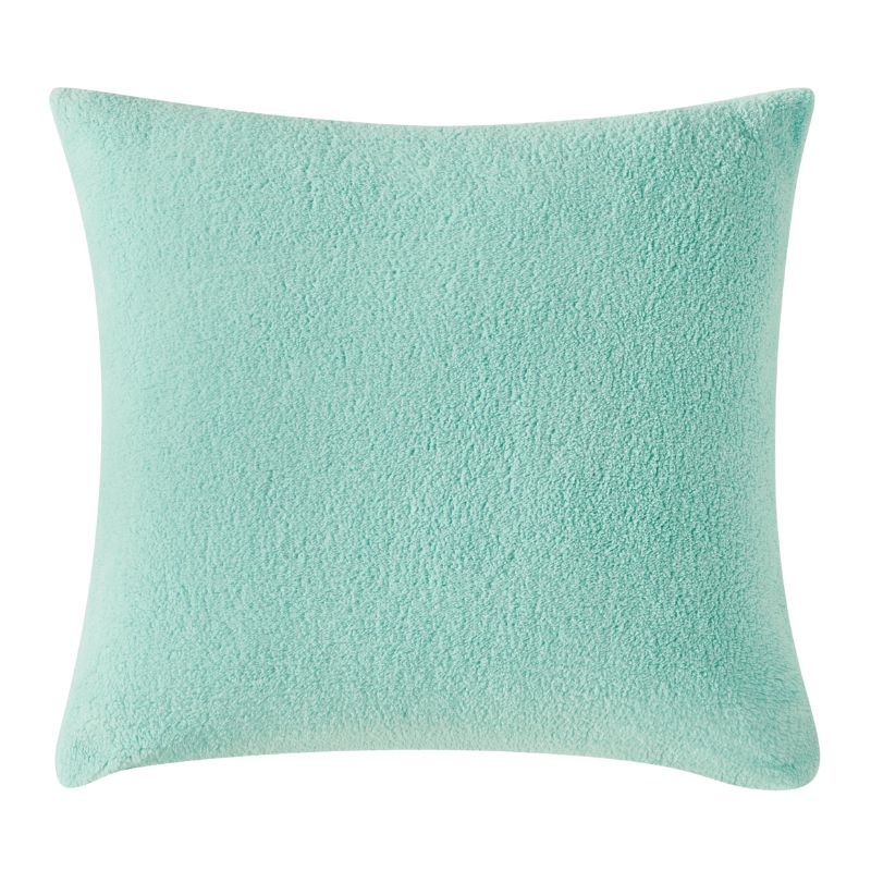 The Morgan and Reid Mint Snuggle Fleece European Pillowcase Pair features ultra-soft, textured fleece in light turquoise, shown against a white background.