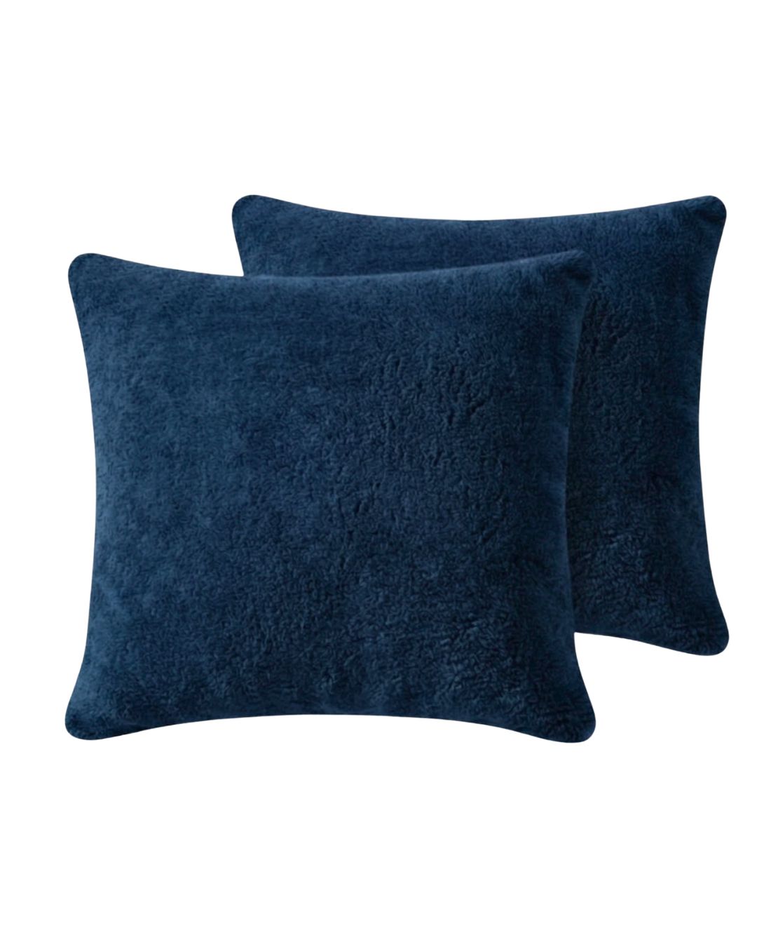 Morgan and Reid Pagnet Blue Snuggle Fleece European Pillowcase Pair on a styled bed with matching comforter
