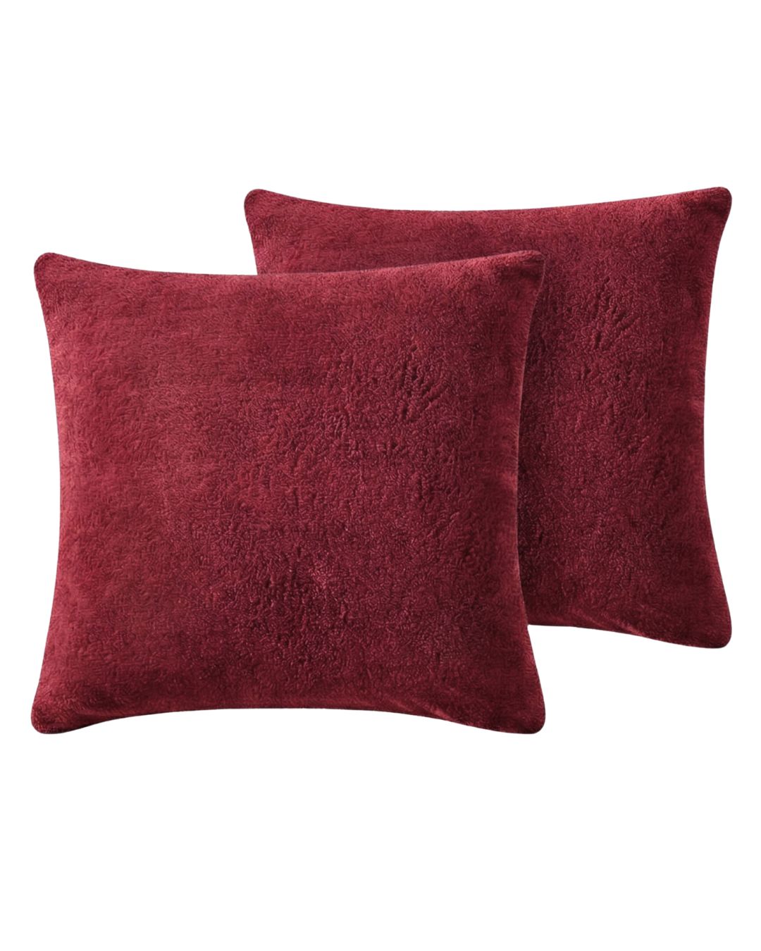 Morgan and Reid Rhubarb Snuggle Fleece European Pillowcase Pair on a styled bed with matching comforter