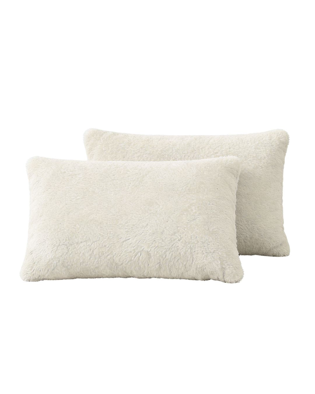 Morgan and Reid Bright White Snuggle Fleece Pillowcase Pair on a styled bed with matching comforter