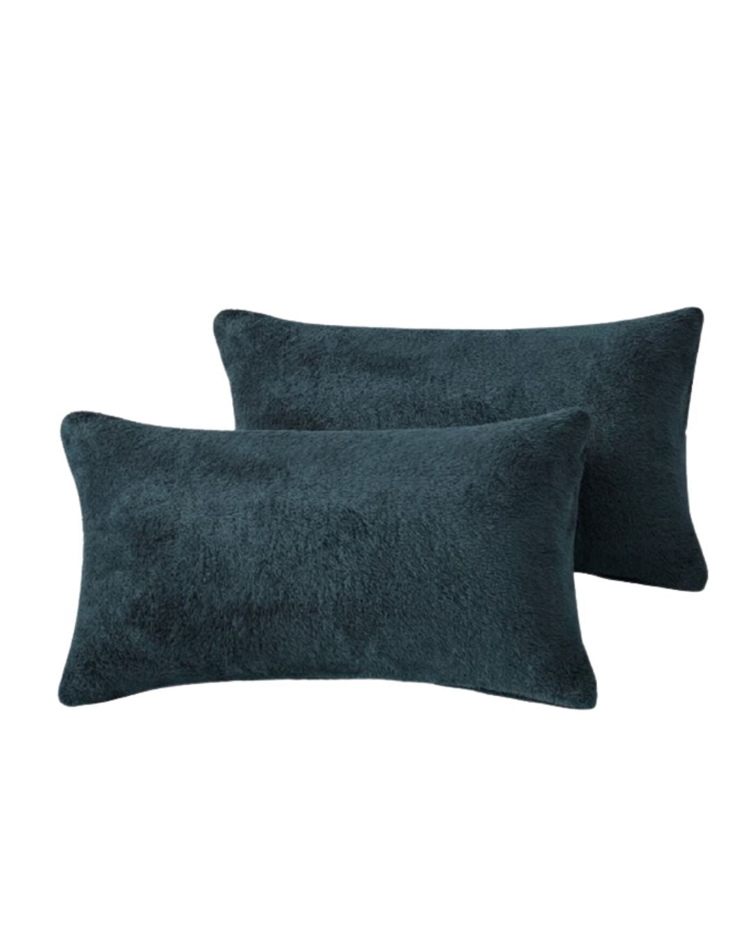 Morgan and Reid Deep Teal Snuggle Fleece Pillowcase Pair on a styled bed with matching comforter