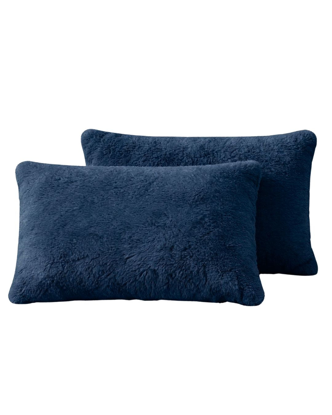 Morgan and Reid Pagnet Blue Snuggle Fleece Pillowcase Pair on a styled bed with matching comforter