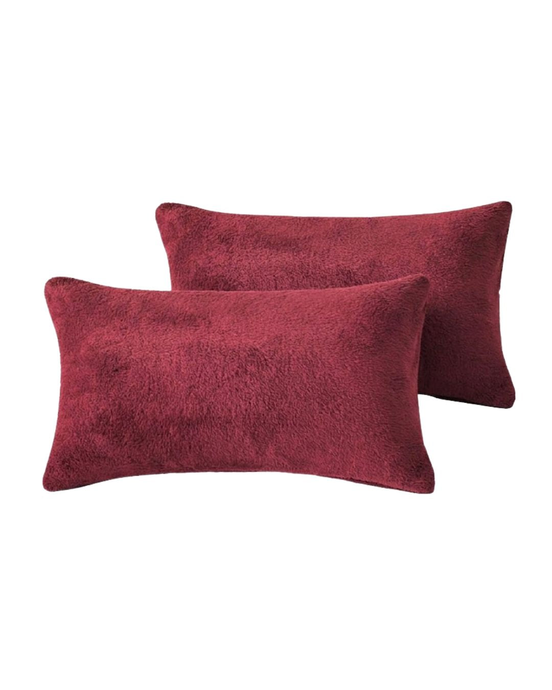 Morgan and Reid Rhubarb Snuggle Fleece Pillowcase Pair on a styled bed with matching comforter