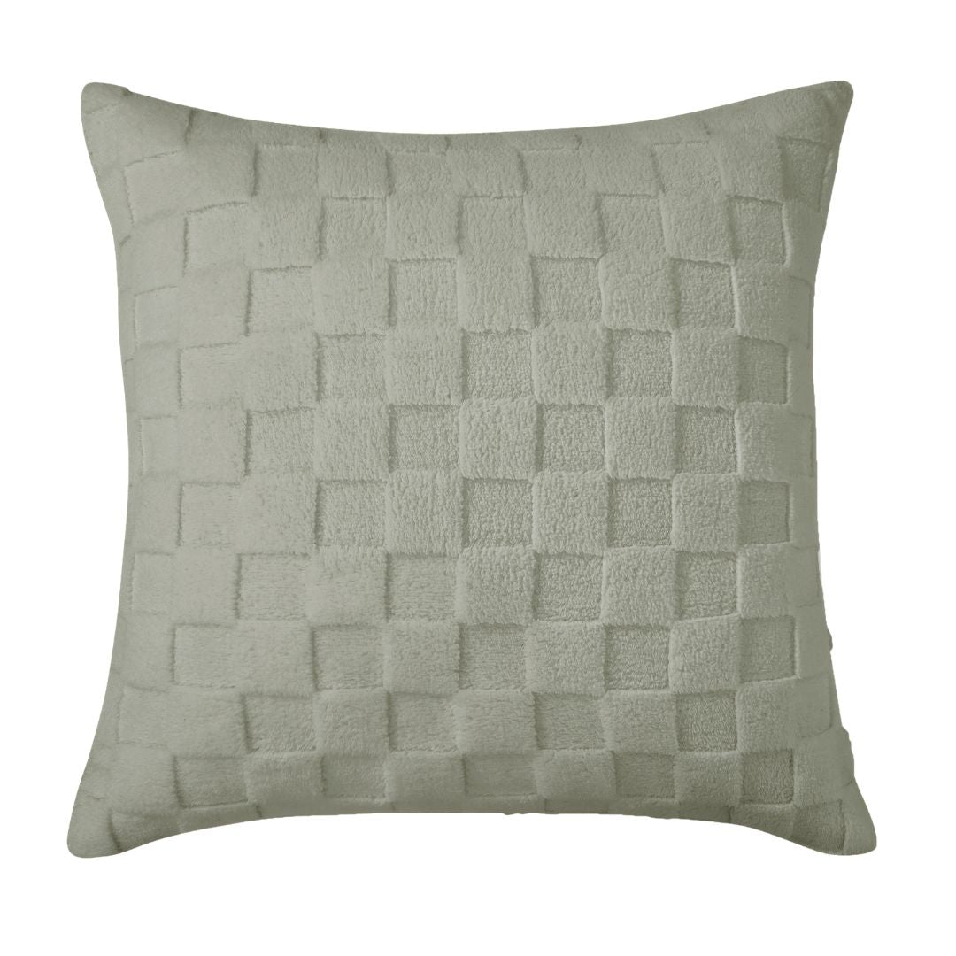 Close-up of the Morgan and Reid Checkered Soft Sage Snuggle Fleece European Pillowcase Pair showing fabric texture