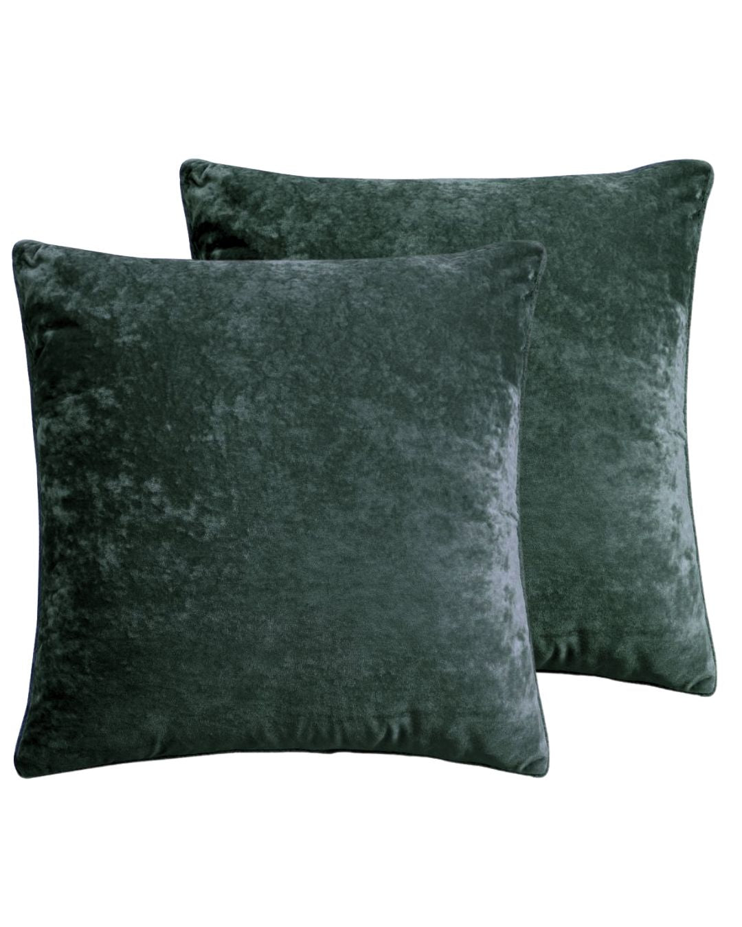 Morgan and Reid Sage Velvet Crushed Snuggle Fleece European Pillowcase Pair on a styled bed with matching comforter