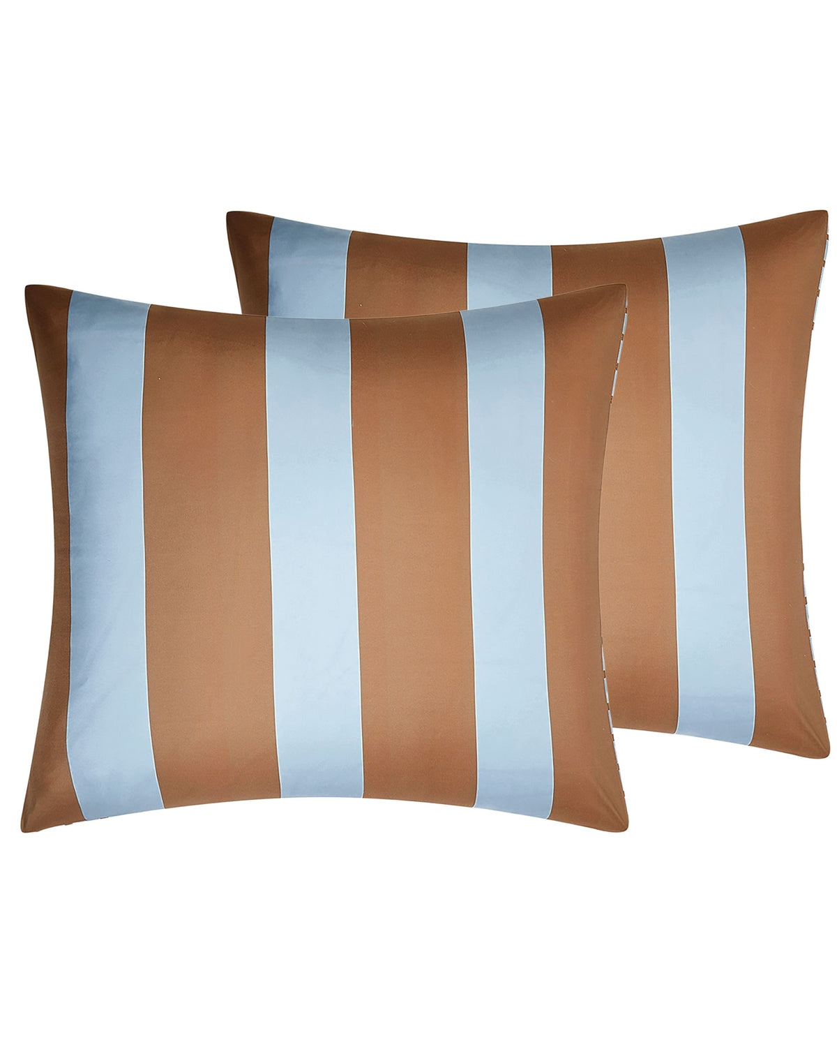 Wispy Blue & Toffee Stripe European Pillowcase Pair shown as two striped pillowcases staged against a white background.