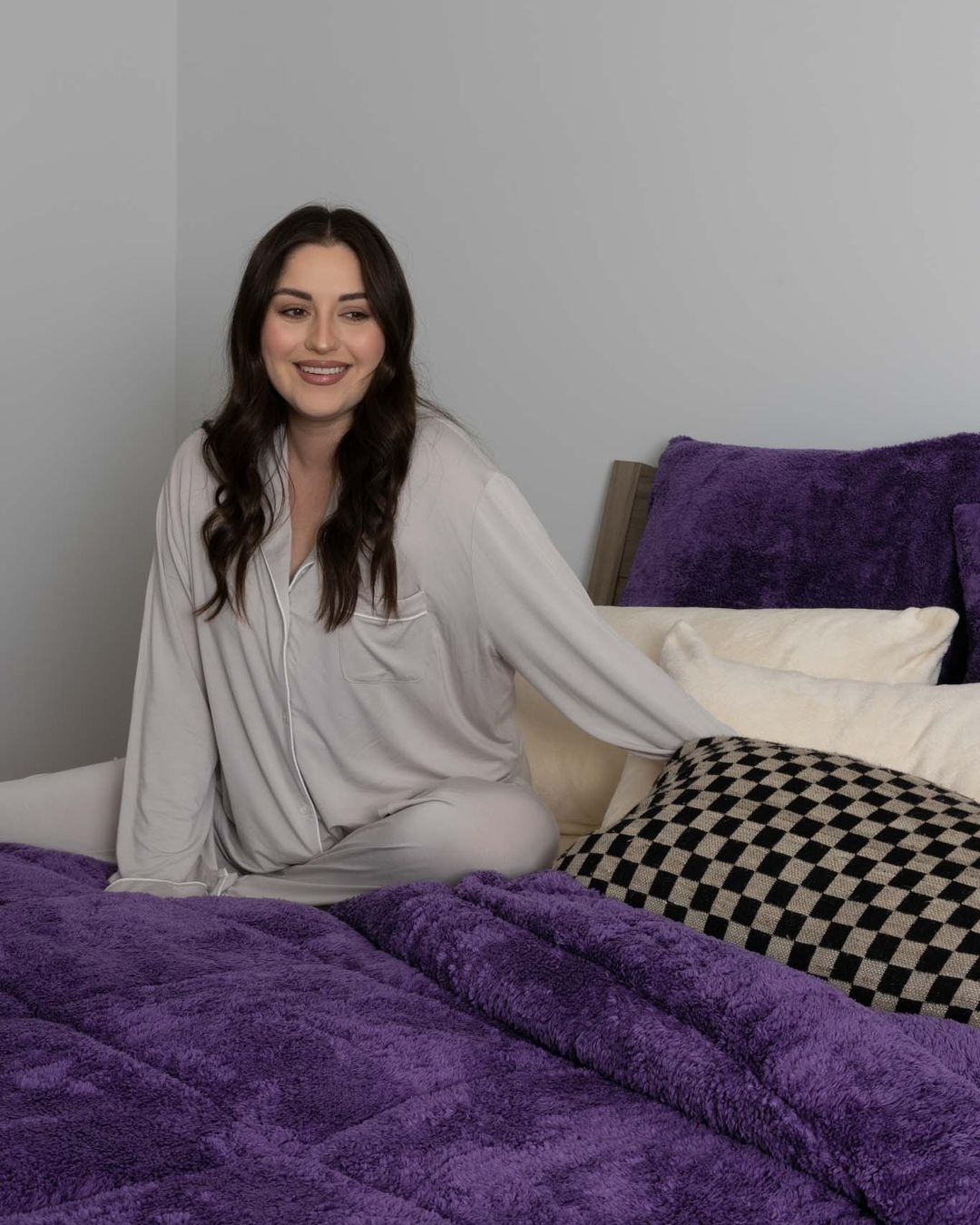 Morgan and Reid Mulberry Purple Snuggle Fleece Comforter Set close-up highlighting the soft texture