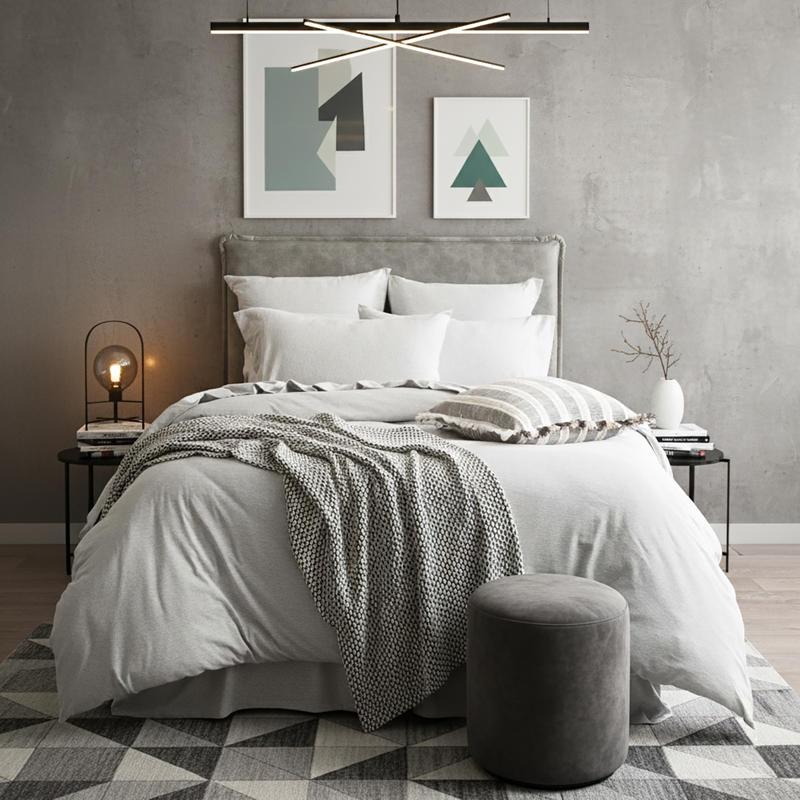 Styled bed featuring Renee Taylor Grey Marle European Pillowcase with matching jersey bedding.