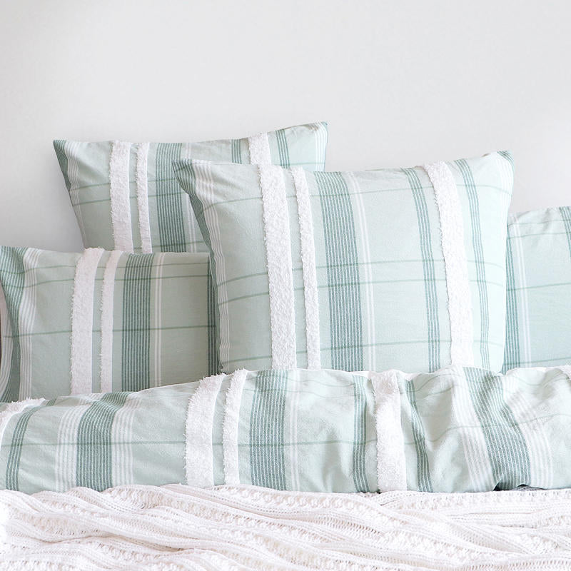 Close-up of chenille lace detailing on Renee Taylor Syracuse European Pillowcase.