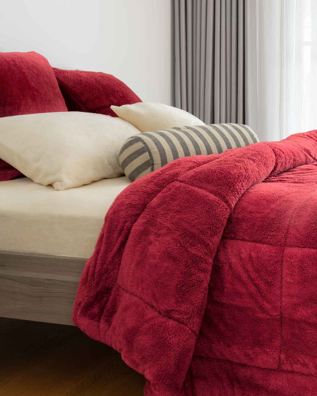 Detail shot of the Morgan and Reid Rhubarb Snuggle Fleece European Pillowcase Pair on a pillow