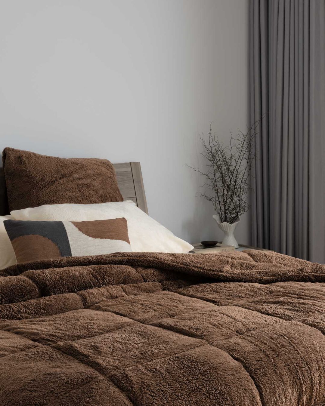 Close-up of the Morgan and Reid Cocoa Snuggle Fleece Pillowcase Pair showing fabric texture