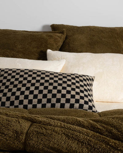 Close-up of the Morgan and Reid Military Olive Snuggle Fleece European Pillowcase Pair showing fabric texture