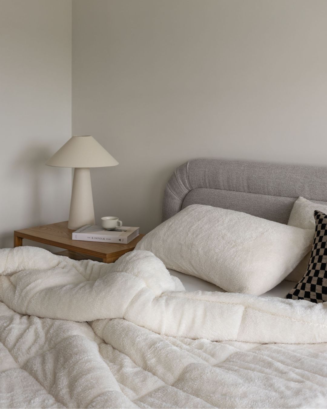 Morgan and Reid All Seasons Snuggle Fleece Ivory Comforter Set in a cosy bedroom lifestyle setting