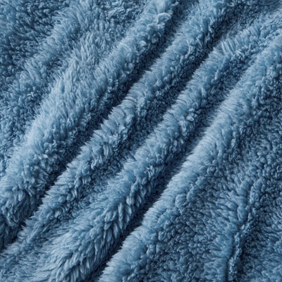 Close-up of textured blue fabric with a plush surface