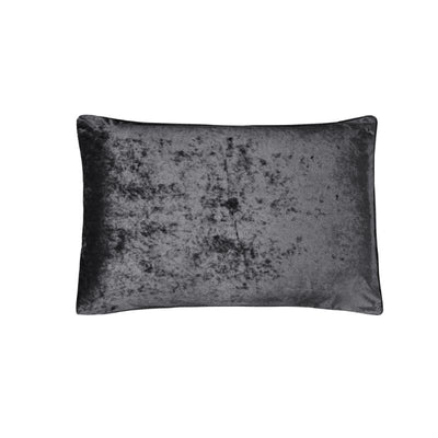 The Morgan and Reid Black Velvet Crushed Snuggle Fleece Pillowcase Pair features a rectangular, dark gray velvet with a luxurious crushed texture, shown against a plain white background.