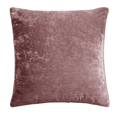 The Morgan and Reid Shell Pink Velvet Crushed Snuggle Fleece European Pillowcase Pair (Pre-Order July 15th) features a soft, crushed velvet texture in light mauve, shown against a plain white background.