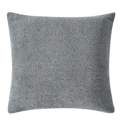 The Morgan and Reid Grey Spec Snuggle Fleece European Pillowcase Pair features soft, square, textured pillowcases with a speckled grey pattern and rounded corners, shown against a white background.