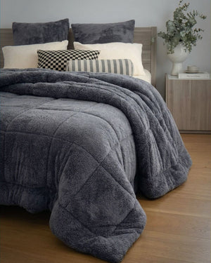 Heavy Weight Steel Charcoal Snuggle Fleece Comforter Set