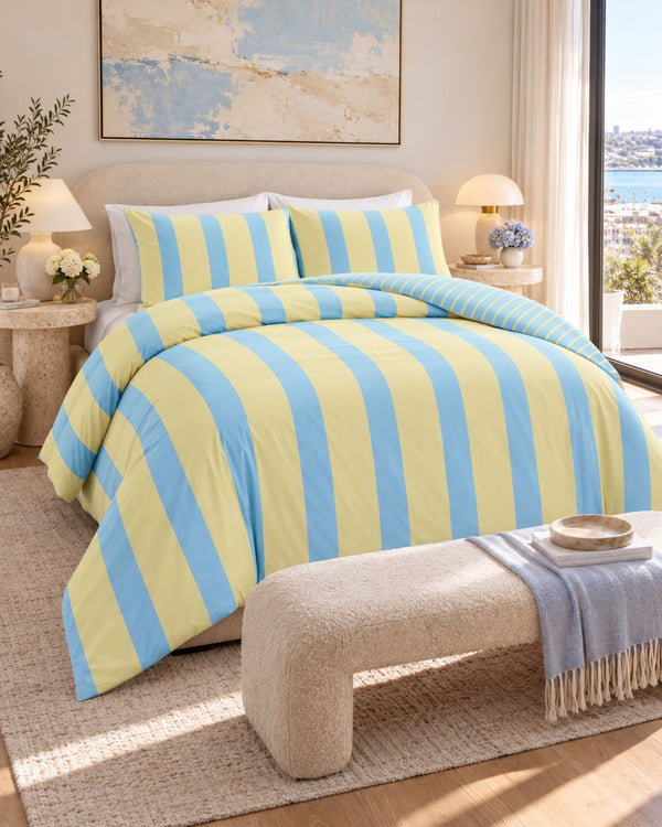 Lemon & Wispy Blue Stripe Comforter Set