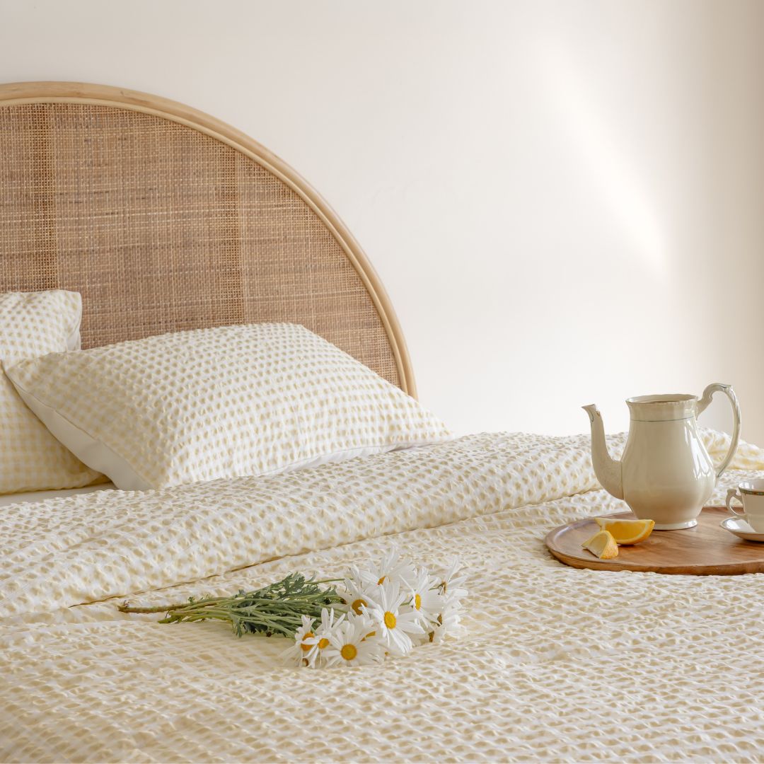 Checkered yellow gingham comforter