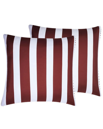 Nantucket European Stripe Pillowcase Pair shown as two burgundy and white striped European pillowcases.