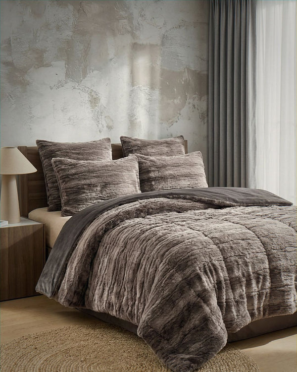 Deep Cocoa Rabbit Fur Comforter Set