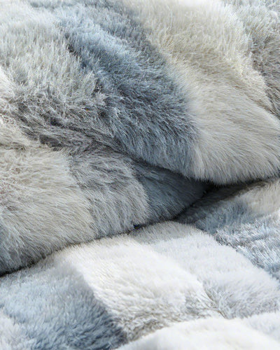 Detail shot of the Morgan and Reid Silver Snow Rabbit Fur Comforter Set fabric and finish