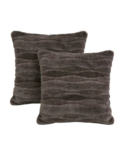 Morgan and Reid Deep Cocoa Snuggle Fleece Rabbit Fur European Pillowcase Pair on a styled bed with matching comforter