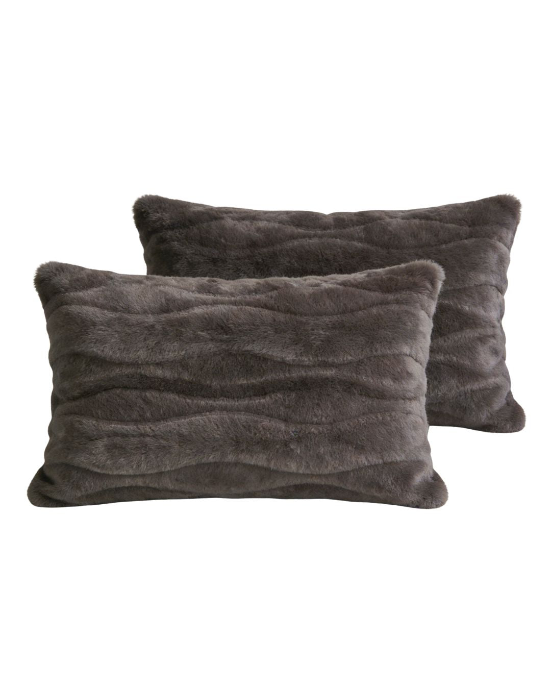 Morgan and Reid Deep Cocoa Snuggle Fleece Rabbit Fur Pillowcase Pair on a styled bed with matching comforter