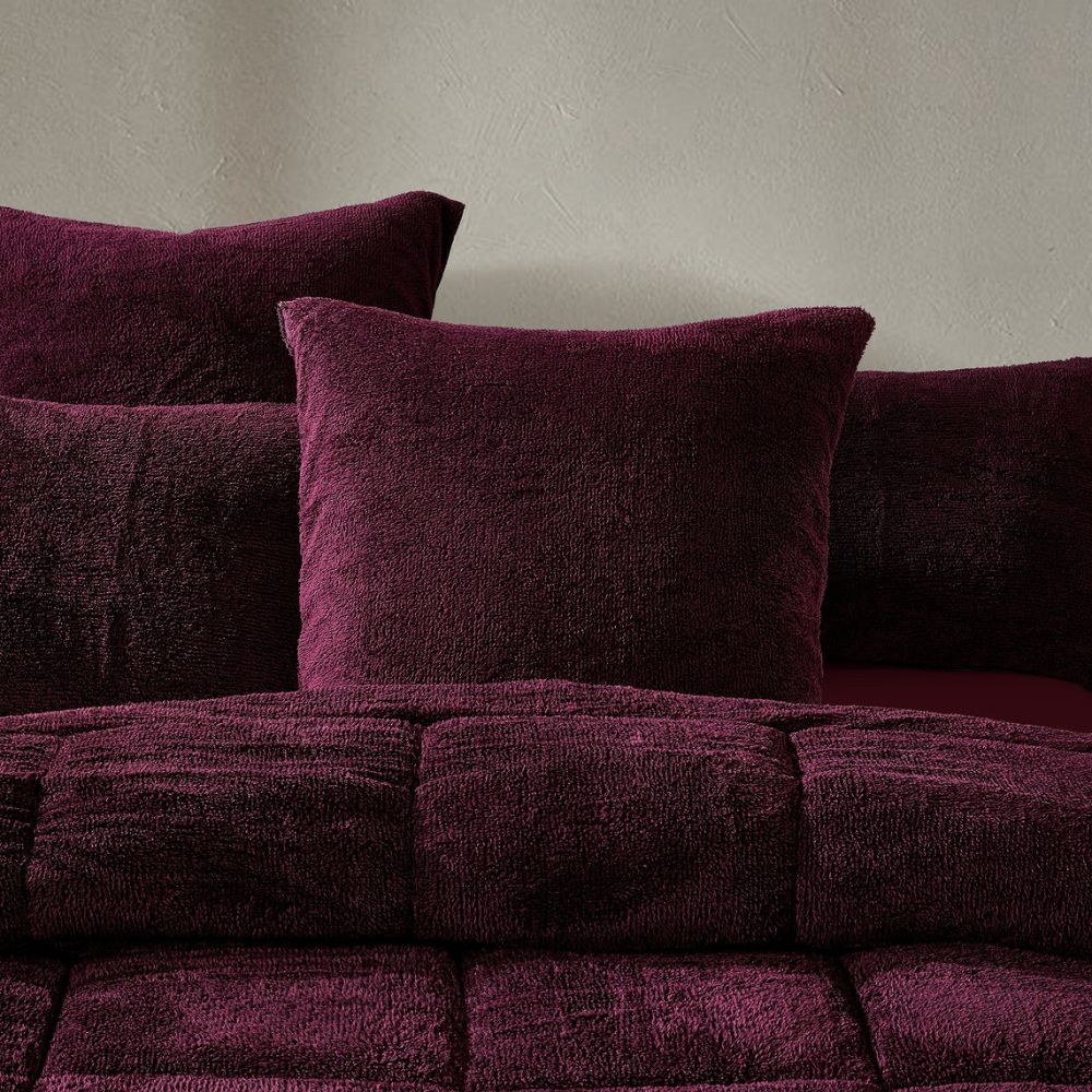 Burgundy Black Snuggle Fleece European Pillowcase Pair