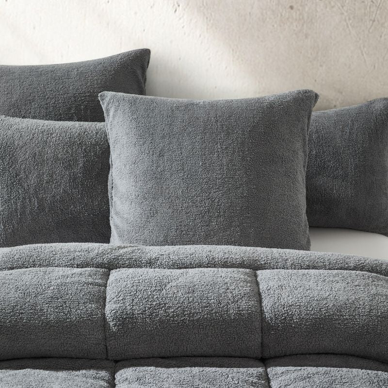 Steel Charcoal Snuggle Fleece European Pillowcase Pair