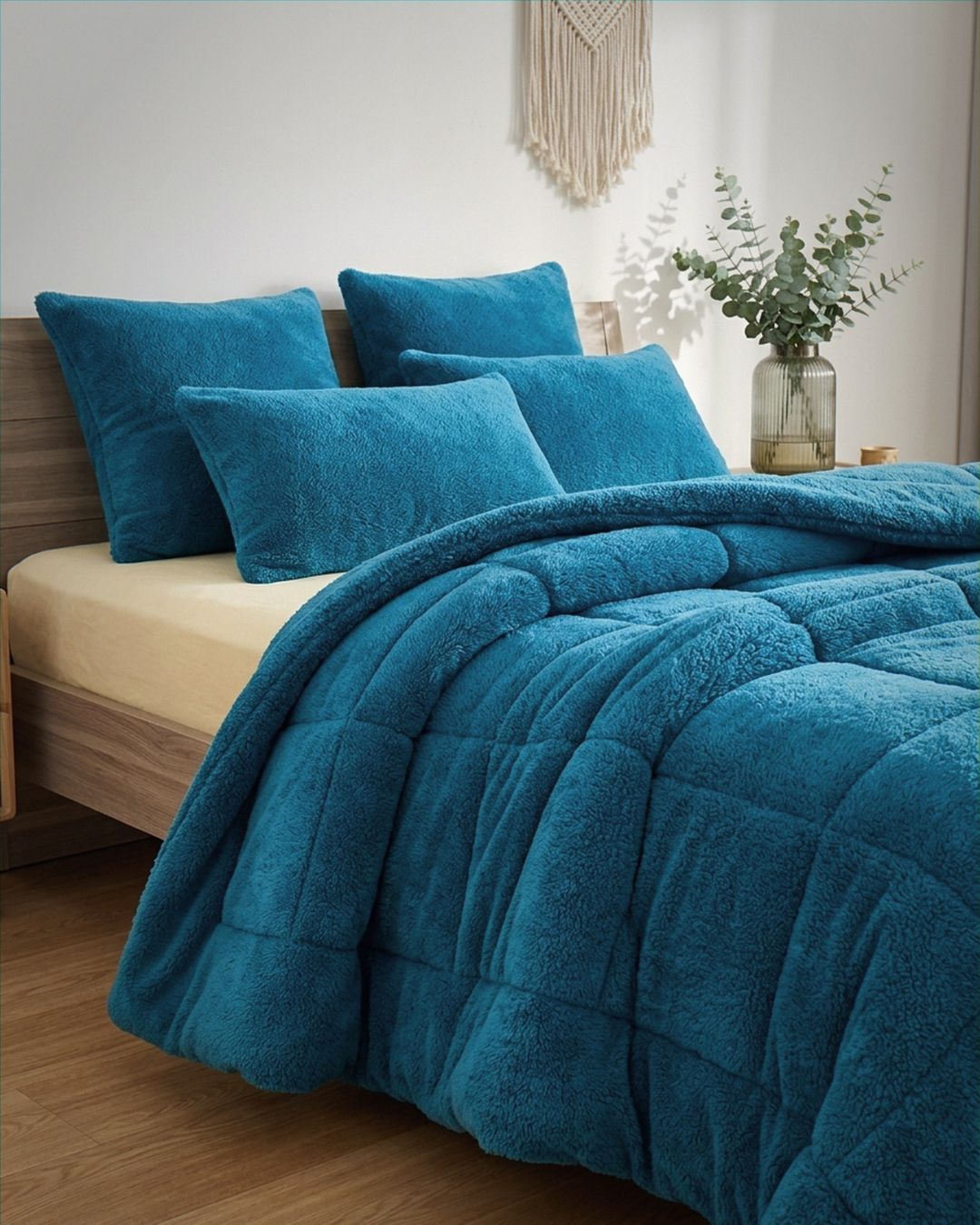 Morgan and Reid Riverside Snuggle Fleece European Pillowcase Pair on bed with coordinating bedding