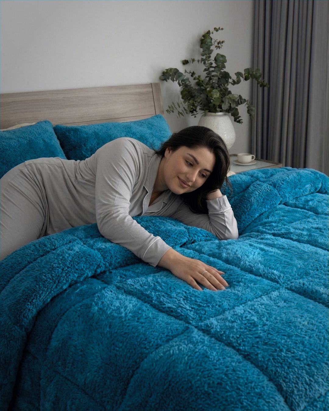 Detail shot of the Morgan and Reid Riverside Snuggle Fleece Comforter Set fabric and finish