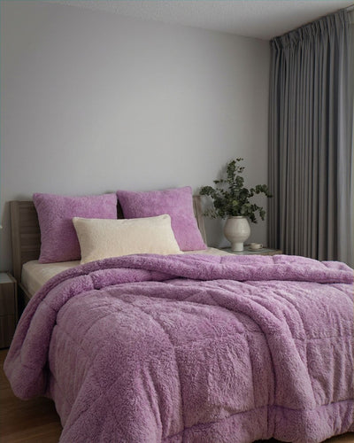 Close-up of the Morgan and Reid Calm Lavender Snuggle Fleece Pillowcase Pair showing fabric texture