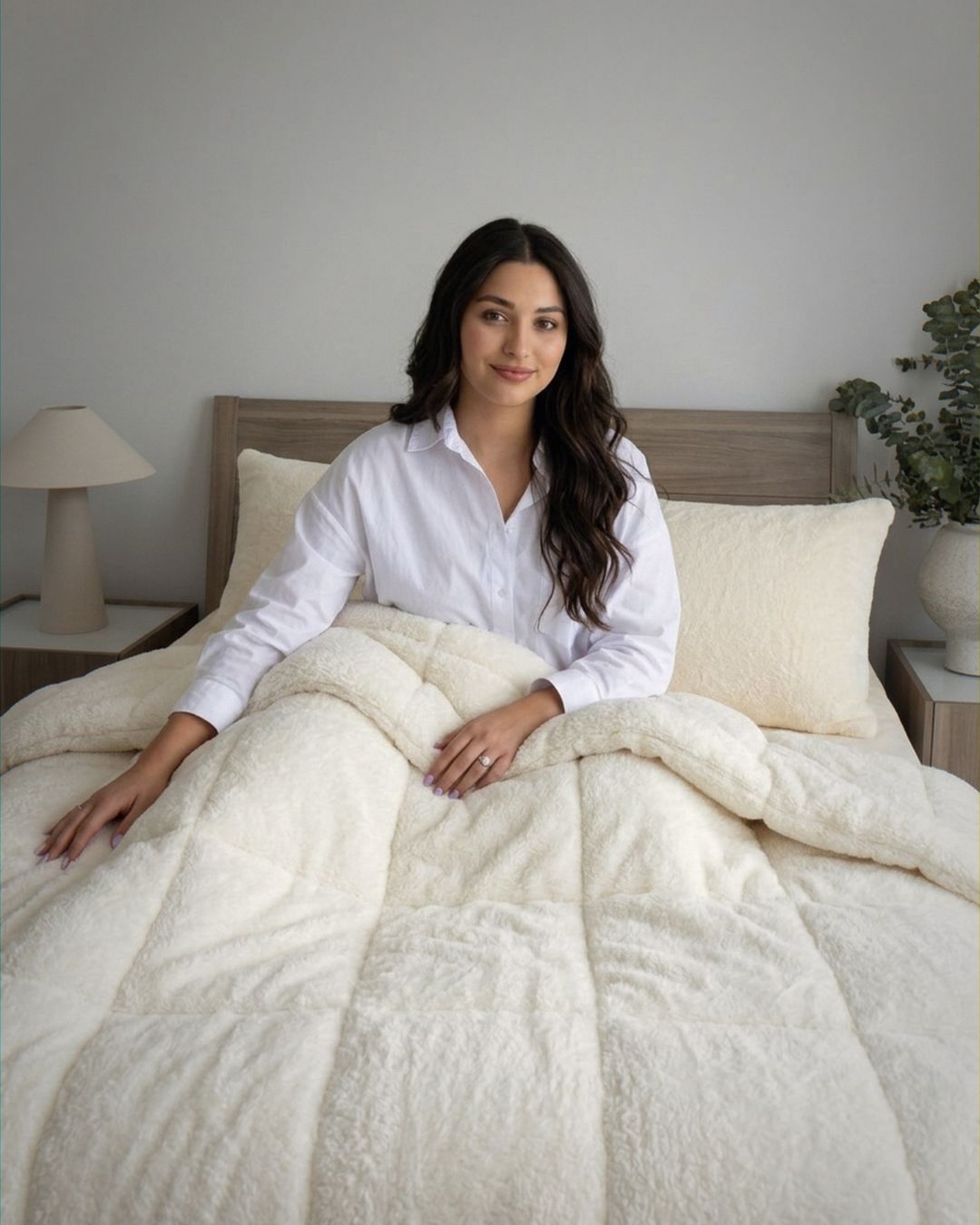 Morgan and Reid Ivory Snuggle Fleece Comforter Set folded to show depth and plush texture