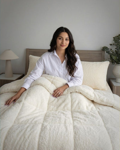 Morgan and Reid Ivory Snuggle Fleece Comforter Set folded to show depth and plush texture