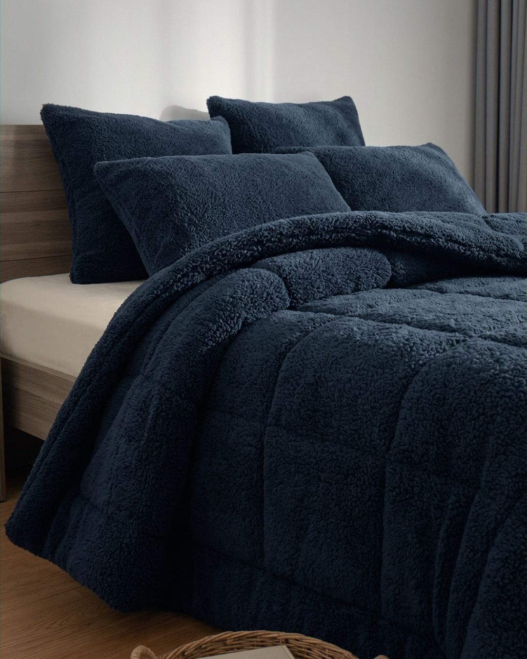 Close-up of the Morgan and Reid Midnight Blue Snuggle Fleece Pillowcase Pair showing fabric texture