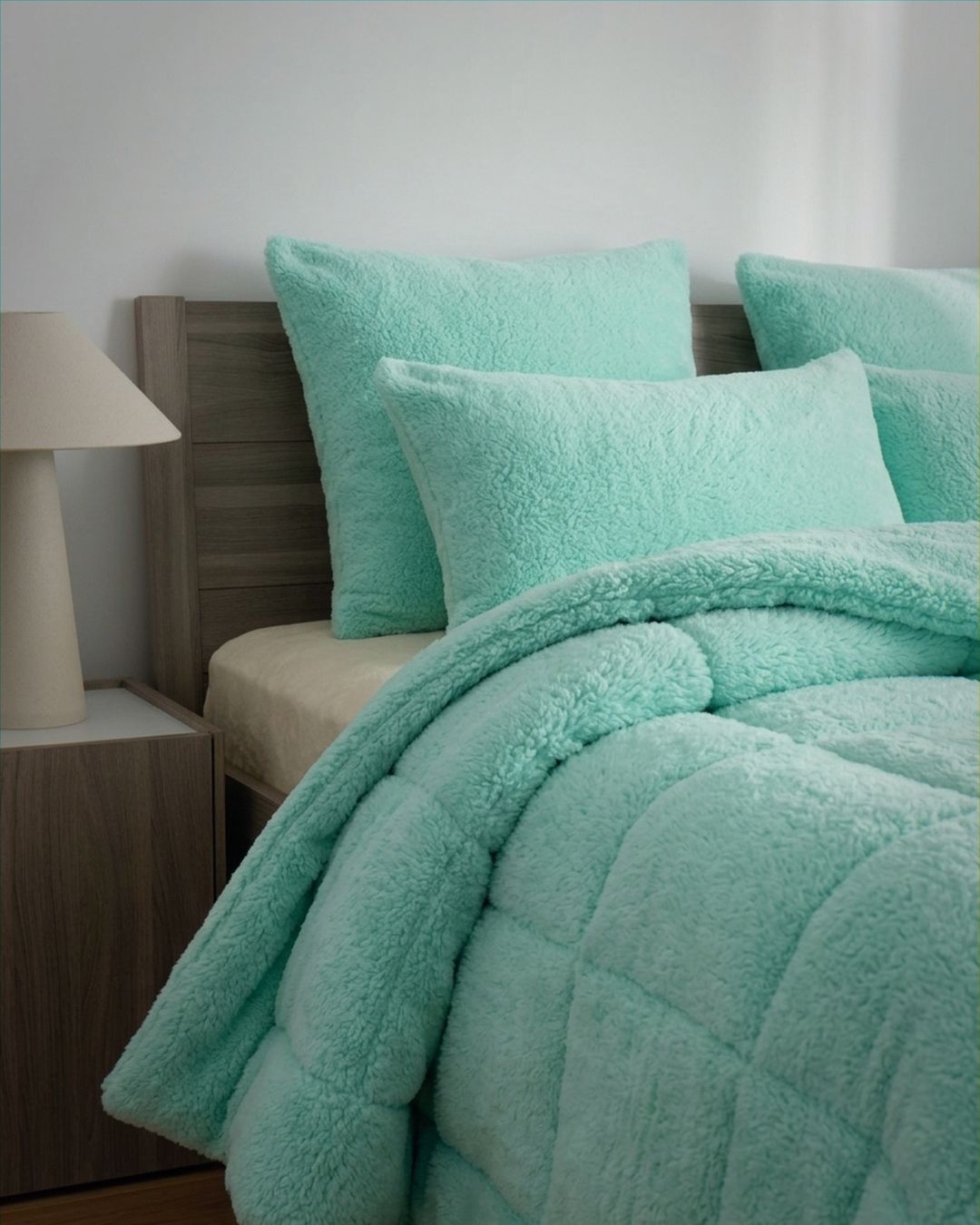 Close-up of the Morgan and Reid Mint Snuggle Fleece European Pillowcase Pair showing fabric texture