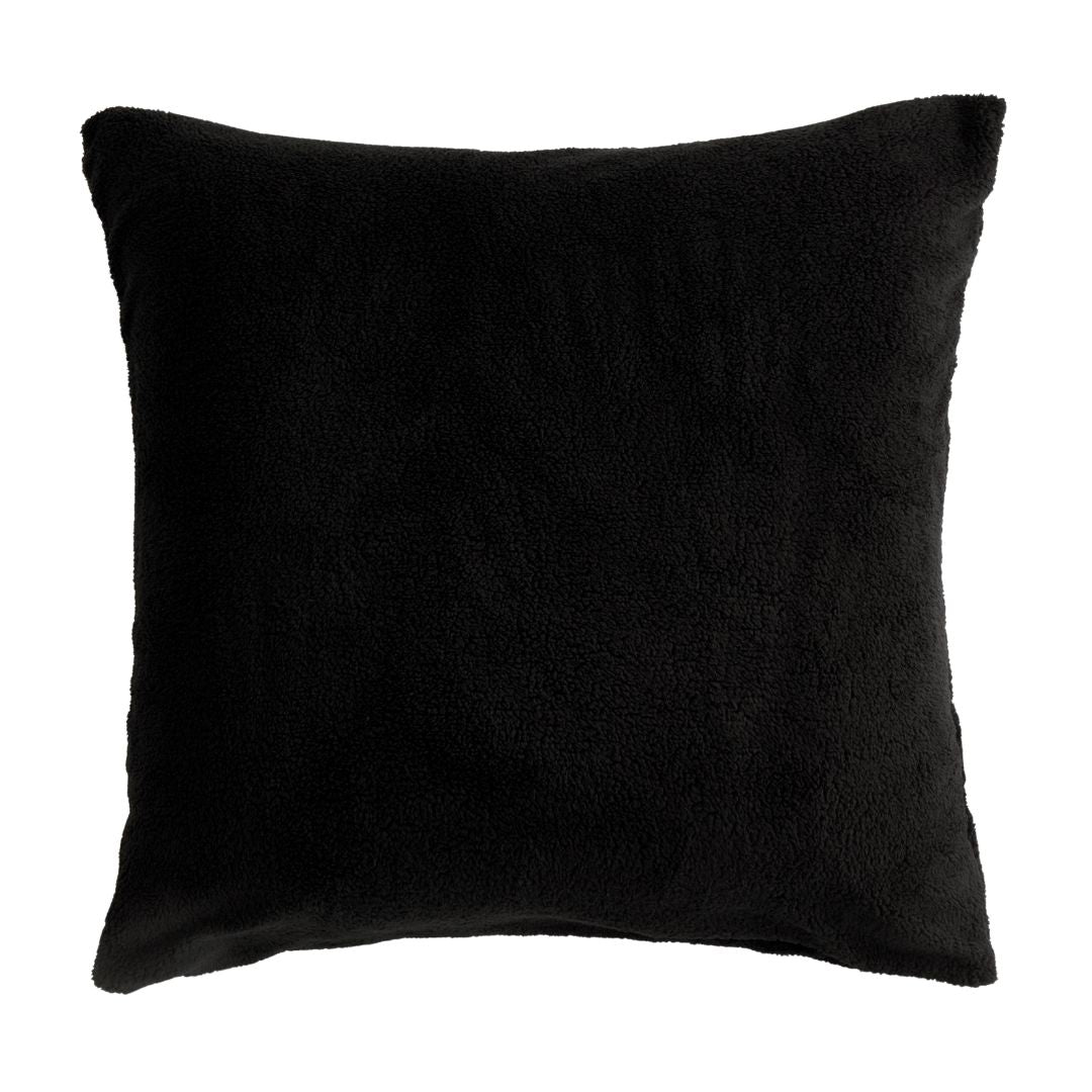The Morgan and Reid Black Snuggle Fleece European Pillowcase Pair features ultra-soft, textured black fleece, shown on a white background—ideal as European pillowcases or to add cozy comfort and style to your space.